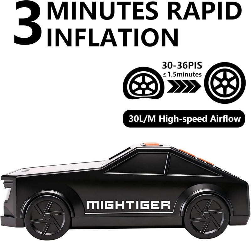 Mightiger Car-Shaped Air Pump with Bluetooth, 3 * 1800mAh Battery, Tire Inflator Portable Air Compressor withDigital Gauge, Fast Inflation for Car Tires, Balls, Bikes, Motorcycles (1800mAh*3) - Image 2